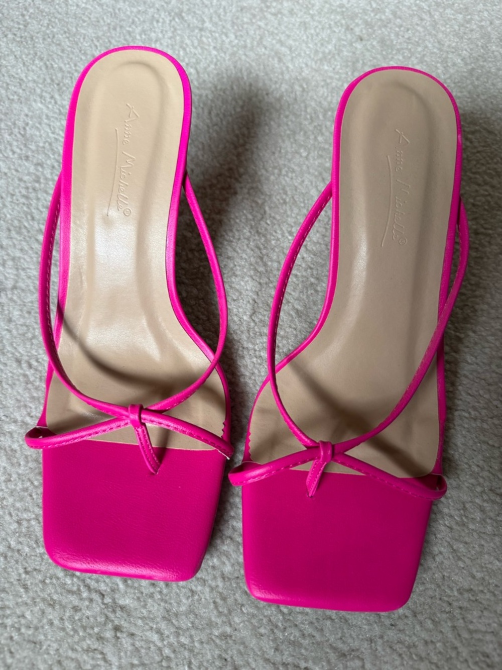 Anne Michelle Hot Pink Strappy Square-Toe Heels